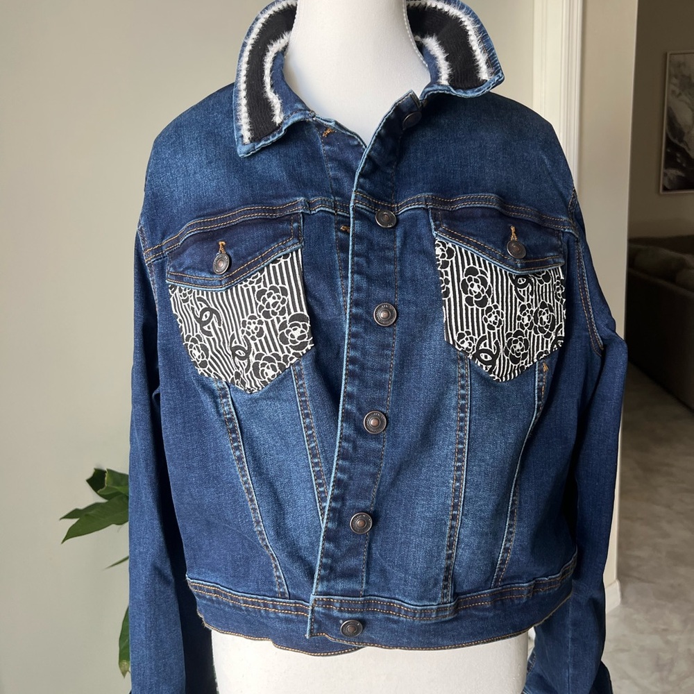 Denim Couture Jacket – Pearl Logo & Luxe Collar Detail - Picture 9 of 12